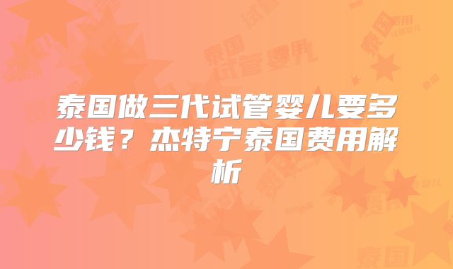 泰国做三代试管婴儿要多少钱？杰特宁泰国费用解析