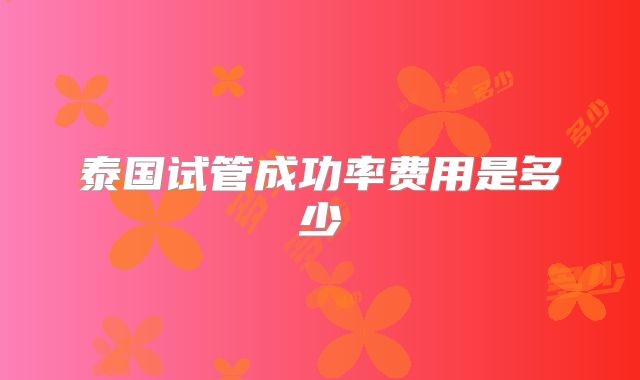 泰国试管成功率费用是多少