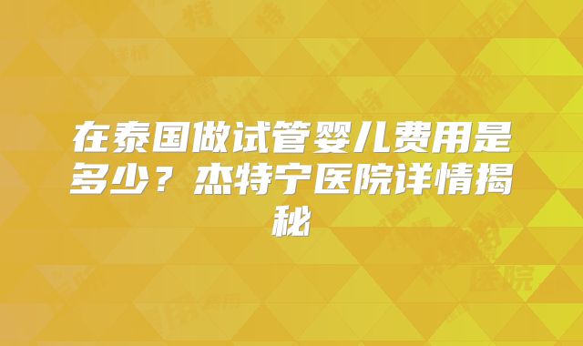 在泰国做试管婴儿费用是多少？杰特宁医院详情揭秘