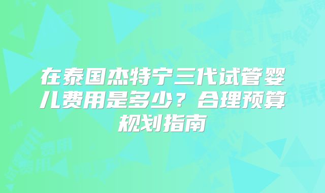 在泰国杰特宁三代试管婴儿费用是多少？合理预算规划指南