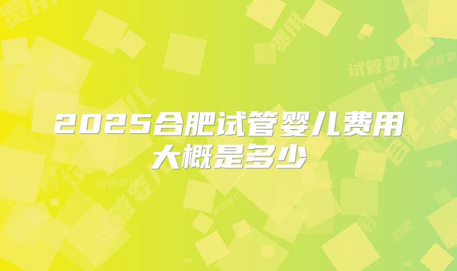 2025合肥试管婴儿费用大概是多少