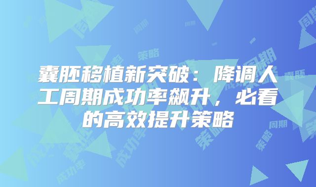 囊胚移植新突破：降调人工周期成功率飙升，必看的高效提升策略