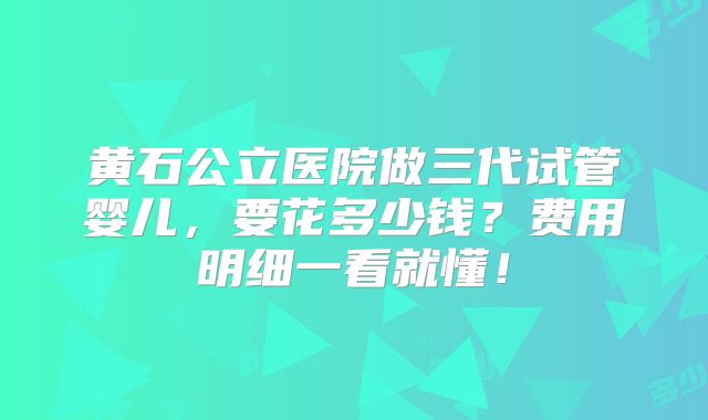 黄石公立医院做三代试管婴儿，要花多少钱？费用明细一看就懂！