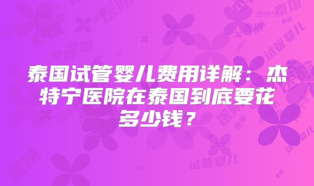 泰国试管婴儿费用详解：杰特宁医院在泰国到底要花多少钱？