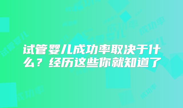 试管婴儿成功率取决于什么？经历这些你就知道了