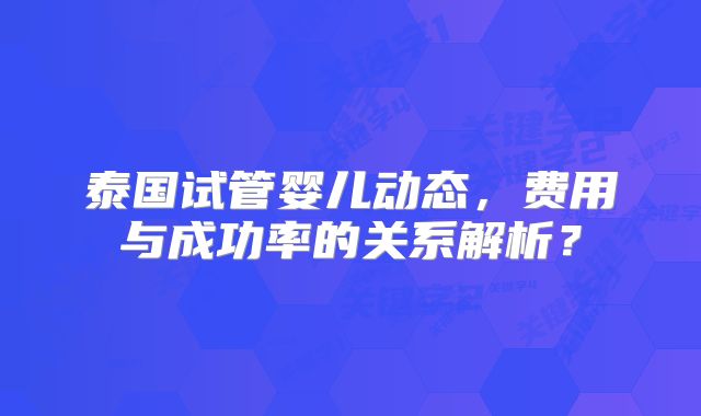 泰国试管婴儿动态，费用与成功率的关系解析？
