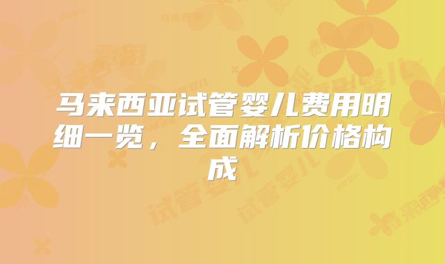 马来西亚试管婴儿费用明细一览，全面解析价格构成