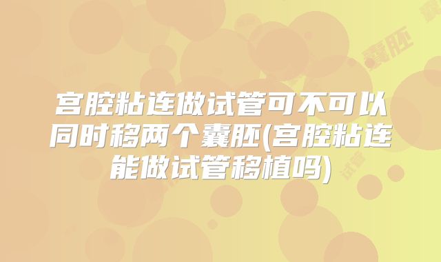 宫腔粘连做试管可不可以同时移两个囊胚(宫腔粘连能做试管移植吗)