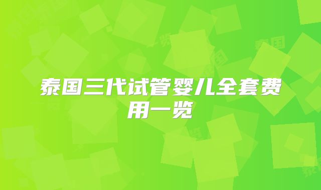 泰国三代试管婴儿全套费用一览
