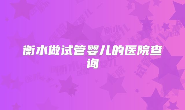 衡水做试管婴儿的医院查询