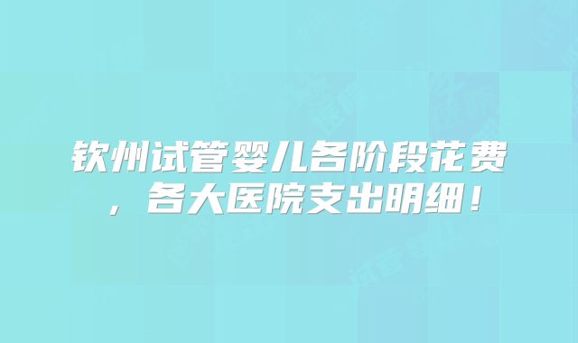 钦州试管婴儿各阶段花费，各大医院支出明细！