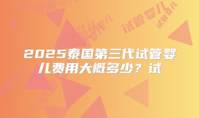 2025泰国第三代试管婴儿费用大概多少？试