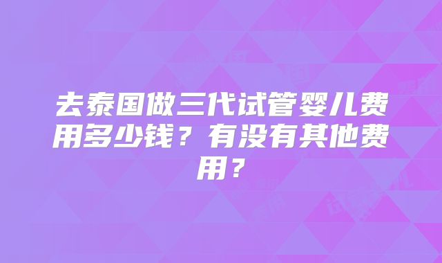 去泰国做三代试管婴儿费用多少钱？有没有其他费用？
