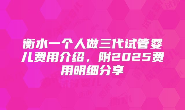 衡水一个人做三代试管婴儿费用介绍，附2025费用明细分享