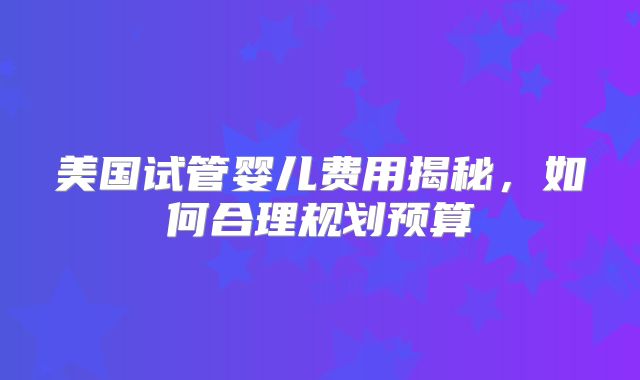 美国试管婴儿费用揭秘，如何合理规划预算