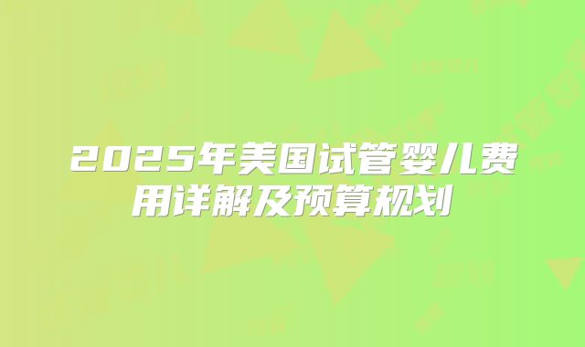 2025年美国试管婴儿费用详解及预算规划
