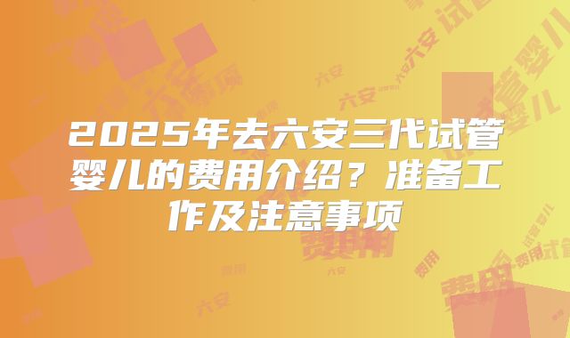 2025年去六安三代试管婴儿的费用介绍?准备工作及注意事项