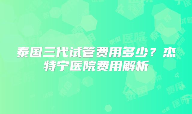 泰国三代试管费用多少？杰特宁医院费用解析