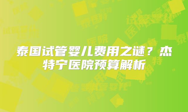 泰国试管婴儿费用之谜?杰特宁医院预算解析