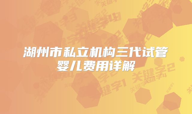湖州市私立机构三代试管婴儿费用详解