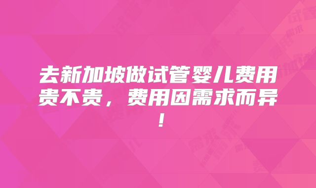去新加坡做试管婴儿费用贵不贵，费用因需求而异！