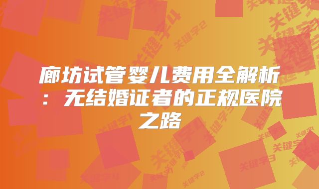 廊坊试管婴儿费用全解析：无结婚证者的正规医院之路