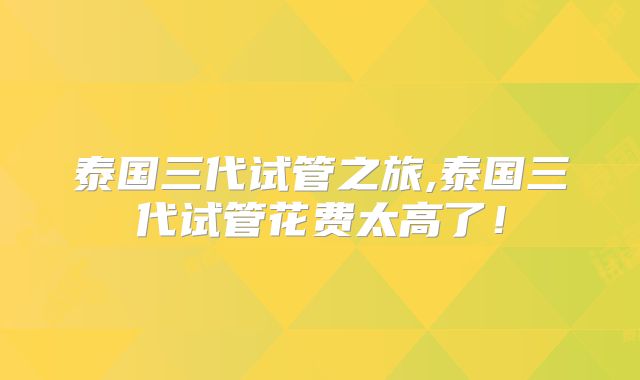 泰国三代试管之旅,泰国三代试管花费太高了！