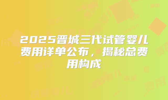 2025晋城三代试管婴儿费用详单公布，揭秘总费用构成