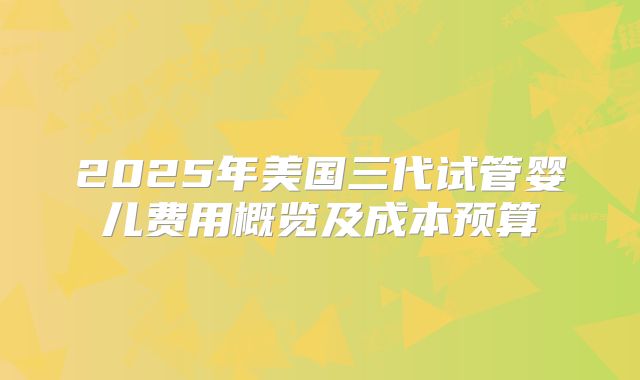 2025年美国三代试管婴儿费用概览及成本预算