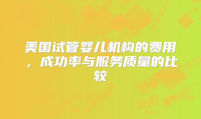 美国试管婴儿机构的费用，成功率与服务质量的比较