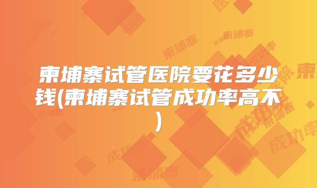 柬埔寨试管医院要花多少钱(柬埔寨试管成功率高不)