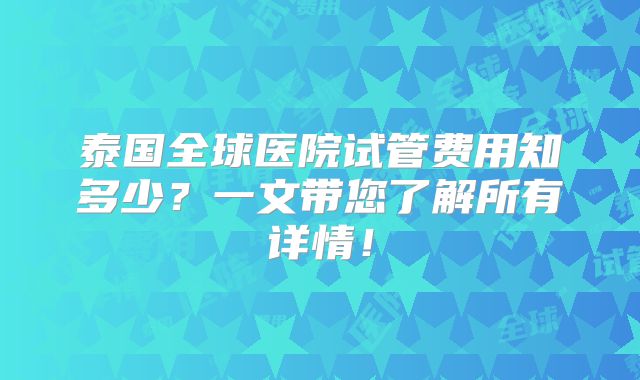 泰国全球医院试管费用知多少？一文带您了解所有详情！