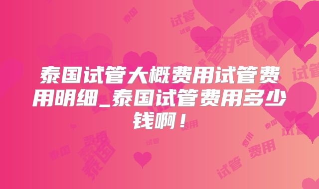 泰国试管大概费用试管费用明细_泰国试管费用多少钱啊!