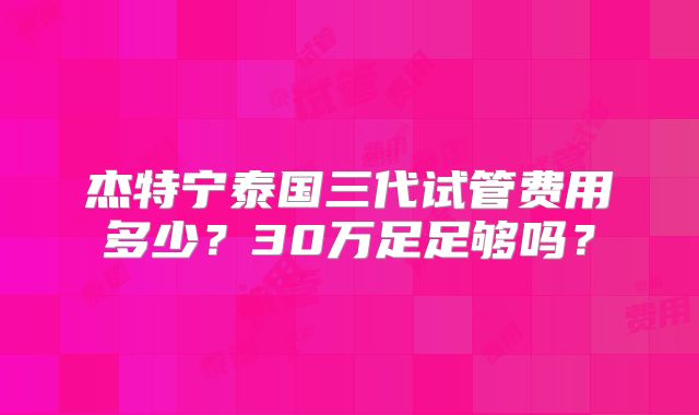 杰特宁泰国三代试管费用多少？30万足足够吗？
