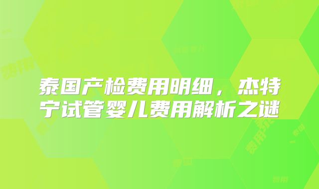 泰国产检费用明细，杰特宁试管婴儿费用解析之谜