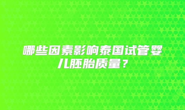 哪些因素影响泰国试管婴儿胚胎质量？