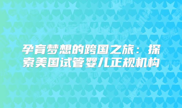 孕育梦想的跨国之旅：探索美国试管婴儿正规机构