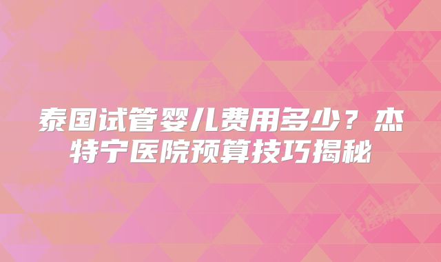 泰国试管婴儿费用多少？杰特宁医院预算技巧揭秘