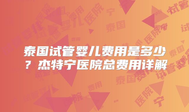 泰国试管婴儿费用是多少？杰特宁医院总费用详解
