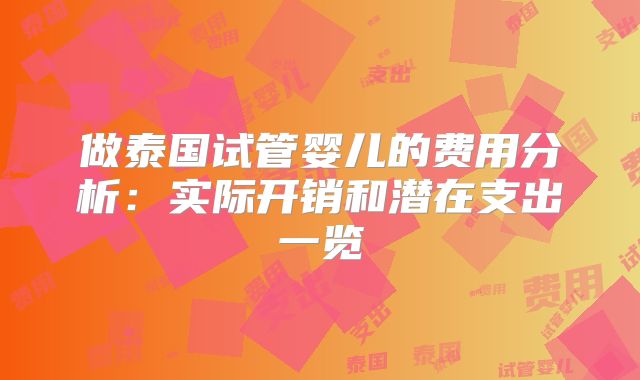 做泰国试管婴儿的费用分析：实际开销和潜在支出一览