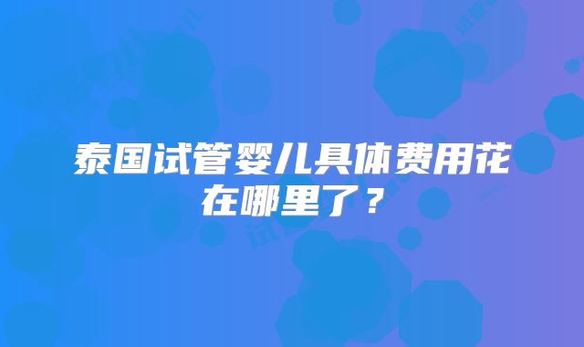 泰国试管婴儿具体费用花在哪里了?