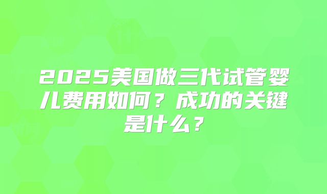 2025美国做三代试管婴儿费用如何？成功的关键是什么？