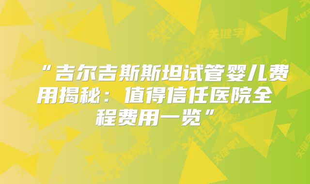 “吉尔吉斯斯坦试管婴儿费用揭秘：值得信任医院全程费用一览”