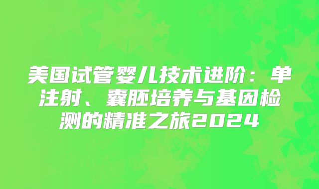 美国试管婴儿技术进阶：单注射、囊胚培养与基因检测的精准之旅2024