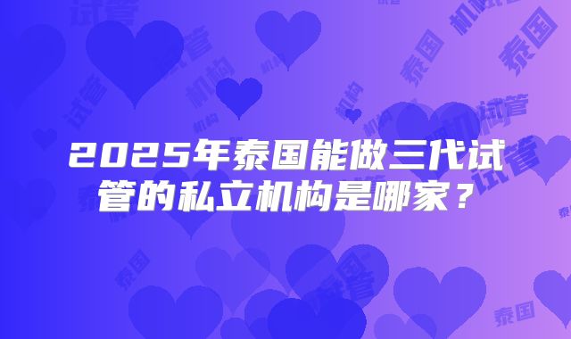 2025年泰国能做三代试管的私立机构是哪家？