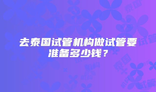 去泰国试管机构做试管要准备多少钱？