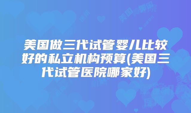 美国做三代试管婴儿比较好的私立机构预算(美国三代试管医院哪家好)