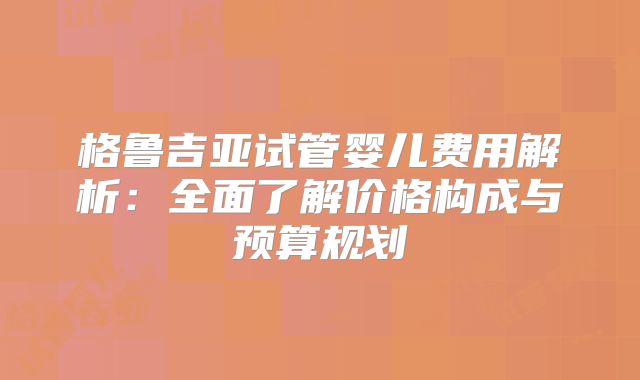 格鲁吉亚试管婴儿费用解析：全面了解价格构成与预算规划