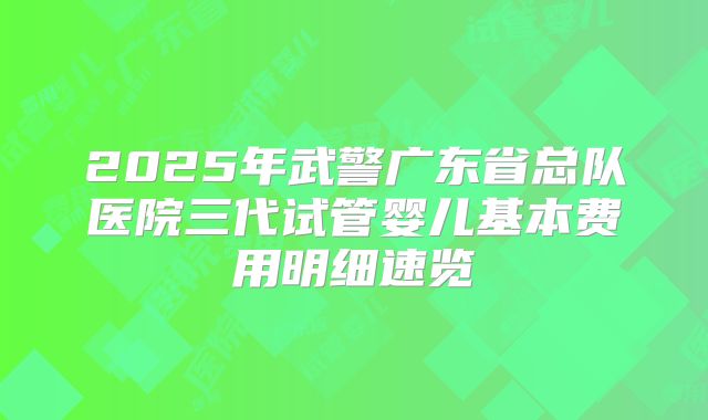 2025年武警广东省总队医院三代试管婴儿基本费用明细速览