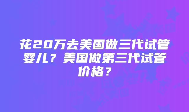 花20万去美国做三代试管婴儿？美国做第三代试管价格？